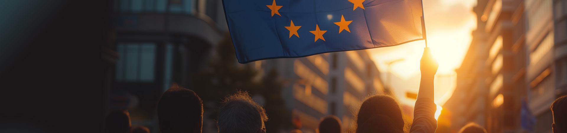 Demonstrators and European flag