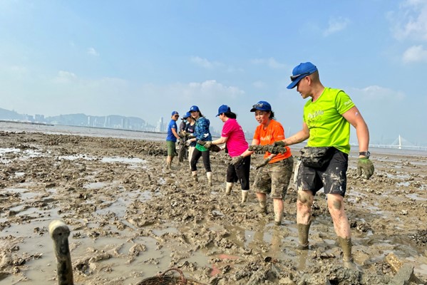 Deutsche Bank volunteers help collect shells for reef restoration.